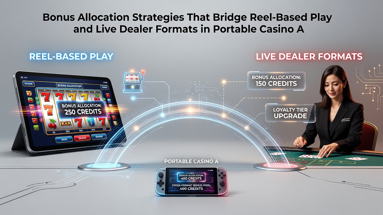 Illustration von Bonusallokation zwischen mobilen Slots und Live-Dealer-Sessions auf Smartphones