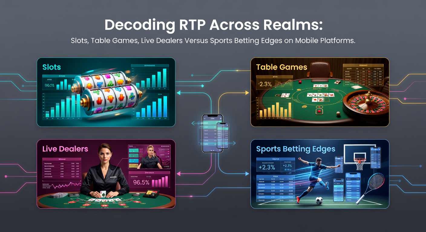 Visuelle Darstellung von RTP-Werten in Slots, Tischspielen und Sportwetten auf einem Smartphone-Bildschirm, die die Unterschiede in mobilen Casino-Apps hervorhebt