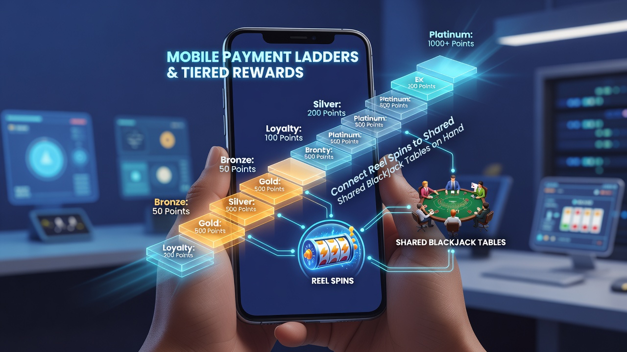 Mobile Oberfläche mit gestaffelten Belohnungen und Blackjack-Tischen